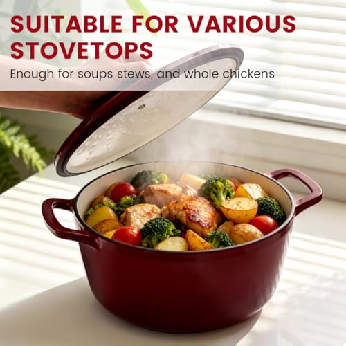 Enameled Cast Iron Dutch Oven 5 Qt with Lid, Red - Image 2