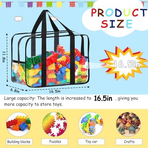 Image of 6 Packs XXL Toy Storage Bags 16.5x11.8x6.8In with Labels, Large Capacity Reusable Clear PVC Board Game Storage, Travel Waterproof Organizer Bags with Zipper