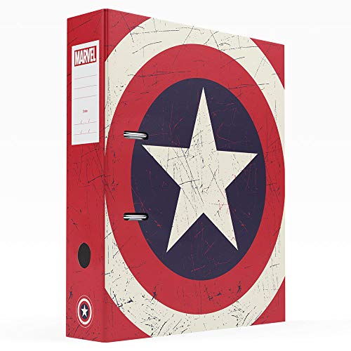 Grupo Erik: Raccoglitore a leva A4 Capitan America, 2 anelli, copertina rigida, 33,5 x 28,5 x 7cm, Registratore, Portadocumenti Marvel