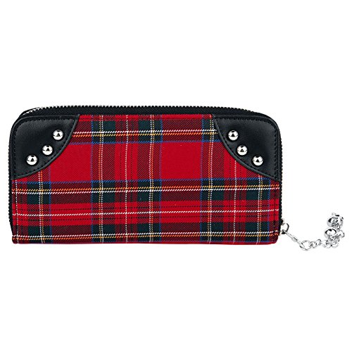Lost Queen Red Tartan Plaid Punk Handcuff Skull Charm Zip Around Wallet2