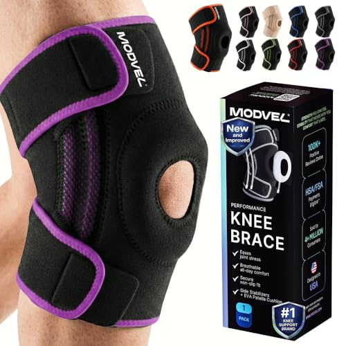 Image of Modvel Knee Brace with Side Stabilizers & Patella Gel Pads for Pain Relief and Joint Support Breathable, Non-Slip Compression Sleeve for Men & Women, Arthritis, Meniscus, ACL Recovery