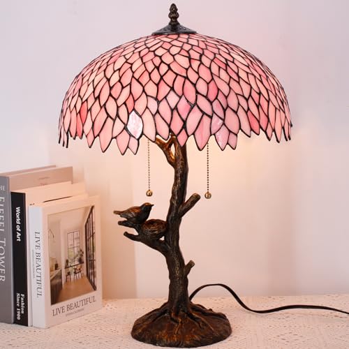 Image of 16 Inch Tiffany Stained Glass Lamp Shade Replacement Only(Pink Wisteria) | Fit For Table Lamps FLoor Lamp Ceiling Fixture Pendant Hanging Light Home Office Decoration