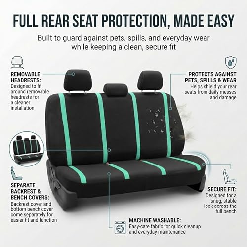 Image of FH Group Car Seat Covers Full Set Cloth - Universal Fit Automotive Seat Covers, Low Back Front Seat Covers, Solid Back Seat Cover, Washable Car Seat Cover for SUV, Sedan and Van Mint