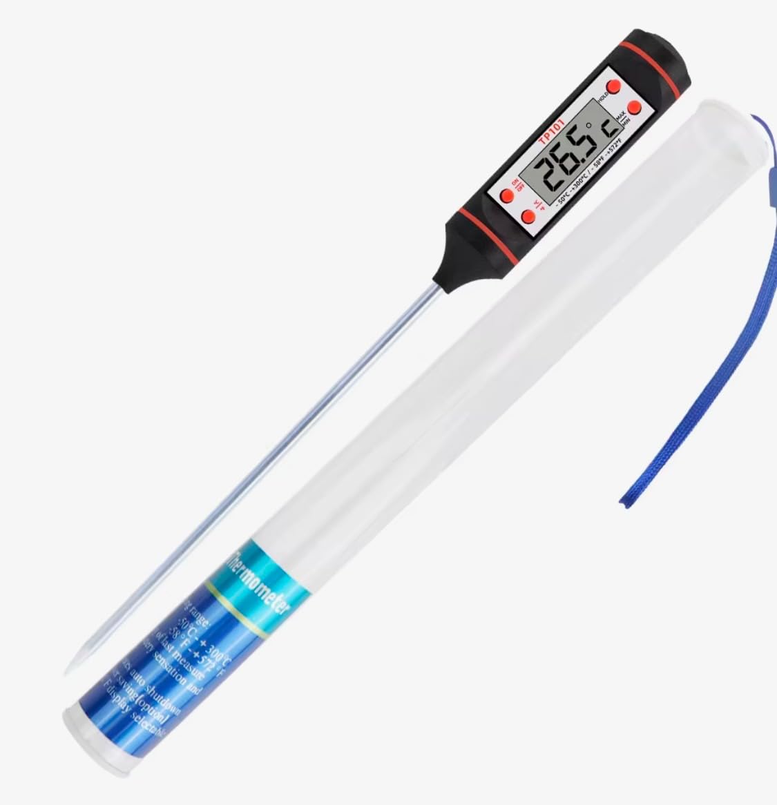 Termometro digitale per carne, lettura istantanea, per grigliare, cucinare, cibo, liquidi, sonda in acciaio inox nero