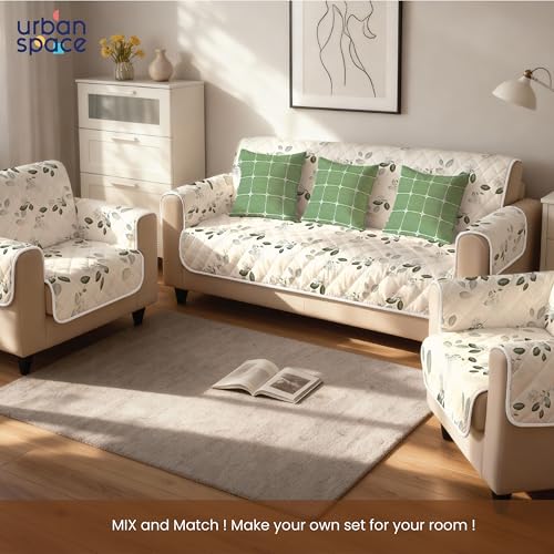 Image of Urban Space 3 Seater Quilted Sofa Cover mat, Non-Slip Sofa Protector, Easy Care & Machine Washable Cover, Sofa Seat Runner for Couch for Living Space (3 Seater - Tea Leaves)