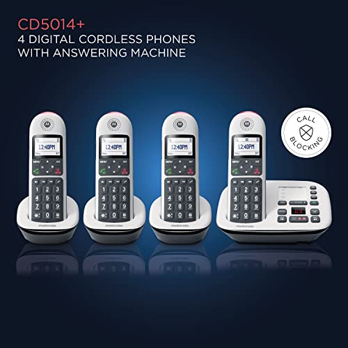 Image of Motorola CD5014 Digital Cordless Telephone with Answering Machine (4 Handsets) DECT 6.0 Long Range System, Big Buttons, Big Backlit Display, Audio Assist, Volume Boost