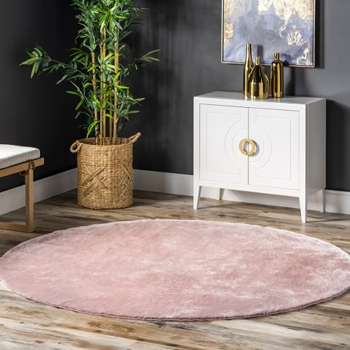 Image of nuLOOM 4' Round Cozy Plush Area Rug, Machine Washable, Non-Slip, Soft Fluffy Shag Carpet for Living Room Bedroom Kids Room Nursery Home Decor, Loni Pink