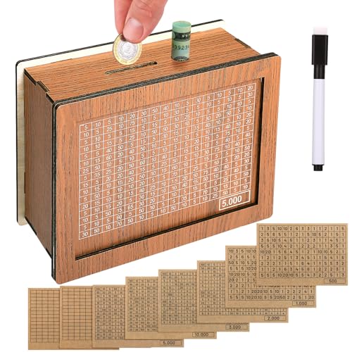 GWHOLE Tirelire en Bois Tirelire Japonaise avec Marqueur et Autocollants Tirelires Réutilisable Money Box Boite Economie Argent pour Adultes et Enfants