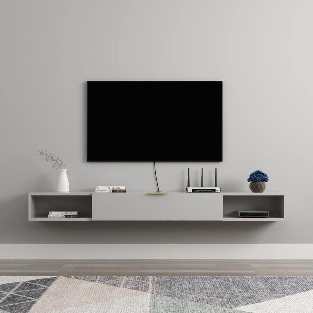 Console multimédia en bois suspendue avec armoire de rangement design