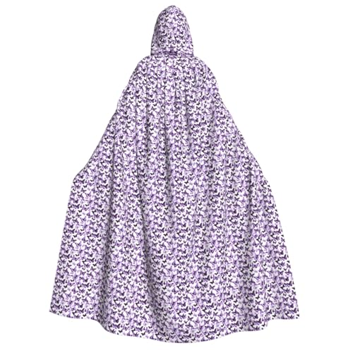 Cape violette imprimé papillons blancs 190 cm avec grande capuche
