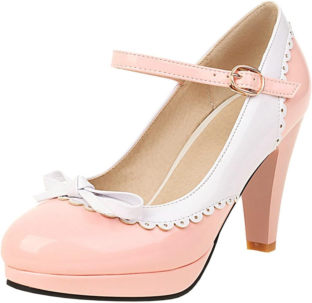 Etebella Womens High Heel Rockabilly Vintage Shoes Chunky Platform Mary Jane Pumps