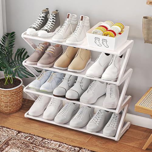 Image of Generic 4 Tier Stainless Steel Shoe Rack Organizer, Easy To Install And Space Saving Shoes Organizer, Free Standing Shoes Rack With Sturdy Frame Shoe Rack For Closet Entryway Bedroom, Floor (White)