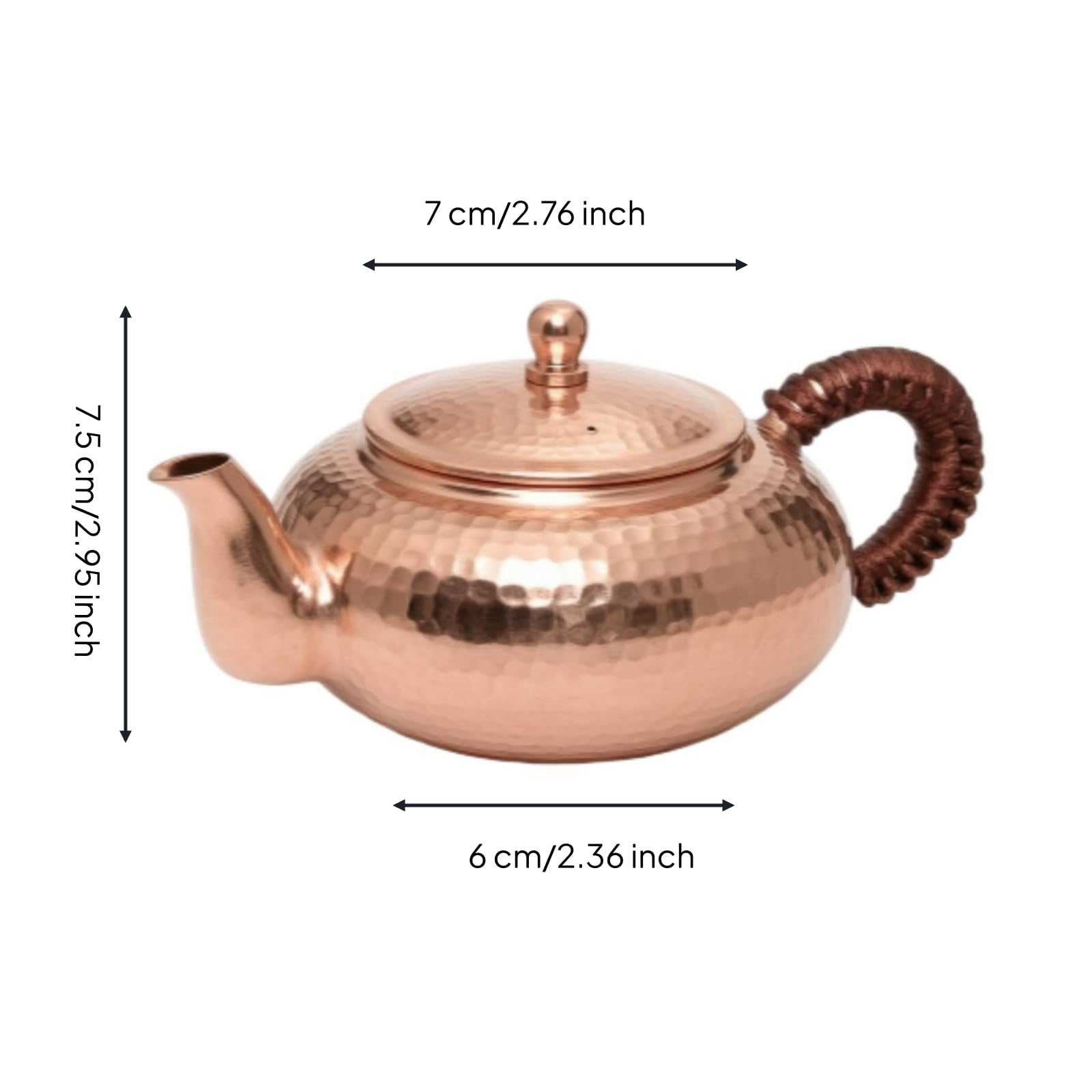 Tetera de Cobre Martillada Tetera Hervidor Jarra Taza Diseño Clásico con Bajo y Tapa Segura para Servir con Estilo Adecuada para del Té Hogar Oficina, Cobre Color Original, 300ml