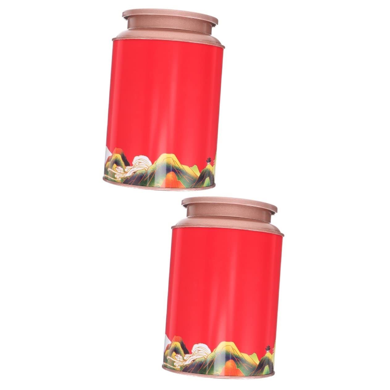 XYIANG 2pcs Tinplate Sealed Cans Round Container with Lid Containers for Food Tinplate Canisters Food Storage Jar Metal Container Kitchen Canisters Wicker Basket Storage Box Tea (Red 15x10.2cmx4pcs)