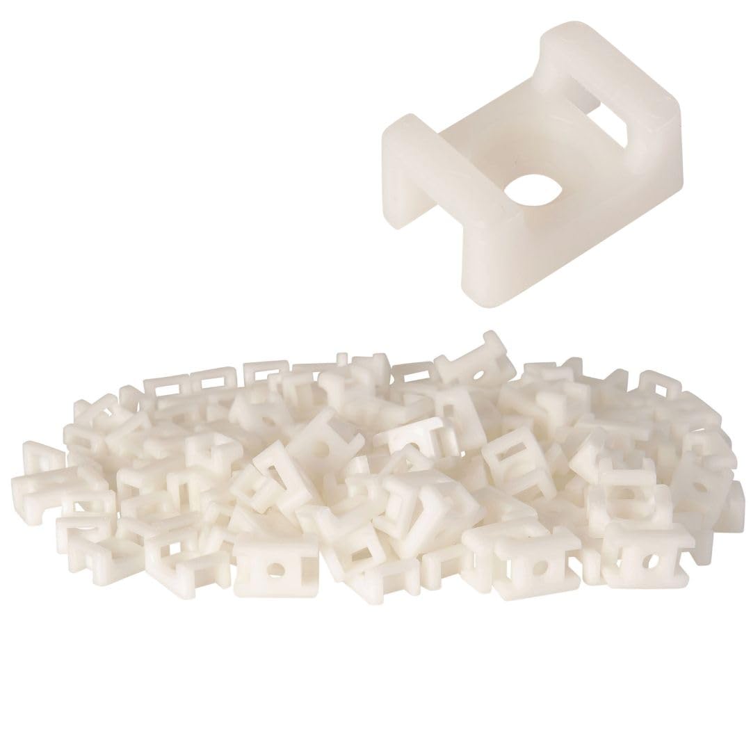Gtse White / Natural 100 Pack Of White/Natural Screw Mount Cable Tie Bases - Cable Ties Up To 5Mm Wide - 4Mm (M4) Screw Hole - Saddle Mount Cable Tie Fixings…