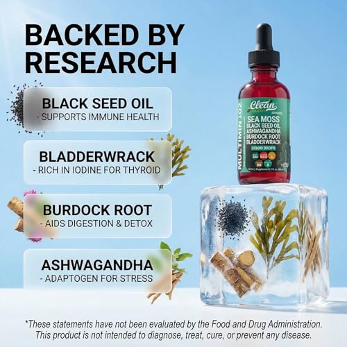 Clean Nutraceuticals Organic Sea Moss Liquid Drops with Bladderwrack, Burdock & Ashwagandha (2 fl oz) — view 3