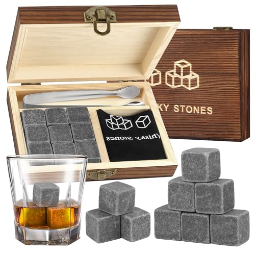 9 Whisky Steine Set, Whiskey Ice Cubes mit Samtbeutel und Edelstahl Zange, Whisky Stones Gift Set für Männer
