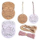 GWHOLE Etiquette Cadeau Noel Kraft 100 PCS Etiquette Joyeux Noel Rouge Blanc Étiquette Ro...