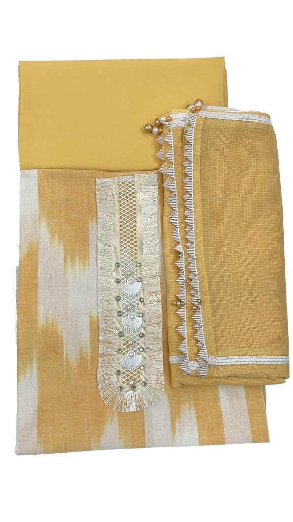 HK HASTKALA CREATIONS Ekat Print Leaf Hand Work Unstiched Cotton Suit with Kota Doriya Dupatta, and 5 Meters of Fabric for Endless Styling Possibilities | Perfect for Casual and Formal Occasions