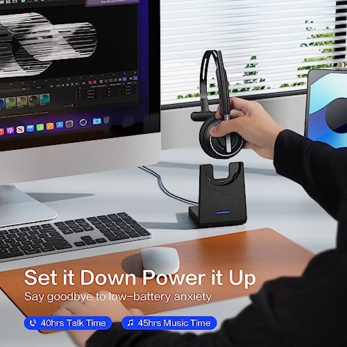 Image of Bluetooth Headset, Wireless Headset with Microphone for PC, V5.2 Computer Headset with Noise Cancelling Mic, USB Dongle, Charging Base & Mute Button for Work, Cell Phones, Computer (Black)