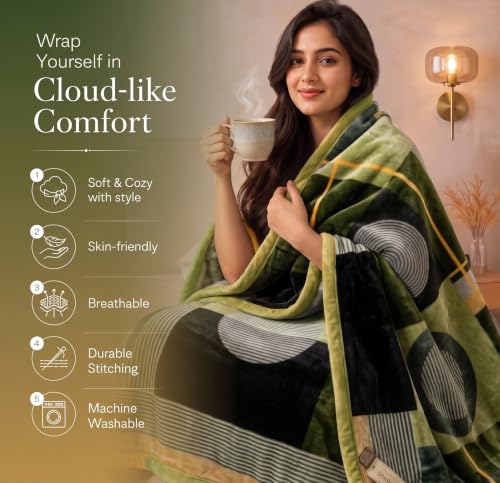 Image of VAS COLLECTIONS 280 GSM Micromink Blanket, 2.5 Kg Premium Soft Warm Cozy Blanket, Plush Floral Printed Blanket for Single Bed, Ultra Soft Comfortable Bedding,60 x 88 Inches(152 x 220 cm) (Jade Green)