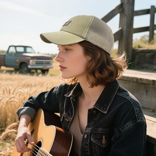 Image of Croogo Leather Patch Mesh Back Cap Washed Cotton Dad Hat | Breathable Material /Adjustable Design /Unstructured Hats /Vintage Wash /Exclusive Products