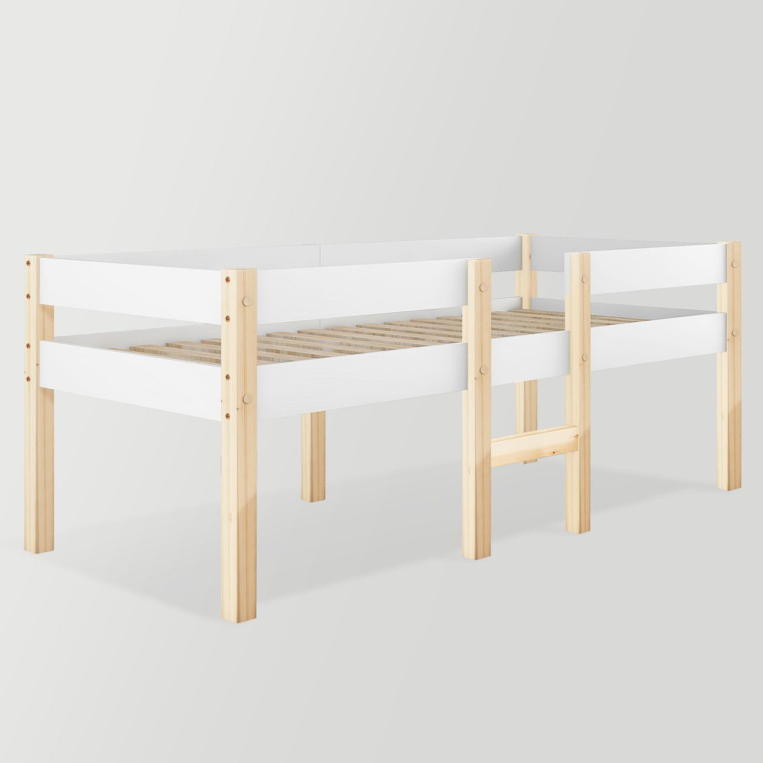 Sweiko Lit 90x190 cm,Cadre de lit pour Enfant en Bois Polyvalent avec barrière de sécurité, pour garçons et Filles,Cadre de lit en Bois Massif, Blanc