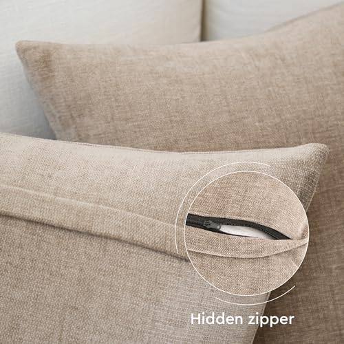 Image of Encasa XO Thick Chenille Throw Pillow Covers Set of 1 | Sand - (24 inchx24 inch) (60x60 cm) | Decorative Accent Square Throw Pillow Cases for Couch, Home Decor, Sofa