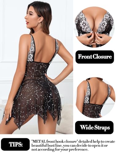 Image of Avidlove Women Lace Lingerie Front Closure Babydoll V Neck Nightwear Sexy Chemise Nightie