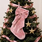 Velvet Christmas Stocking with Large Decorative Bow 20 Inch Luxury Velvet Xmas Stockings with Silk Bow, Elegant Hanging Socks for Fireplace Mantel, Tree and Holiday Party Decor (J)