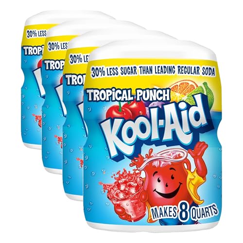 Image of Kool-Aid Drink Mix, Tropical Punch, Powdered, Pack of 4 | Sugar-Sweetened | 19 oz Canister | Summer Blast