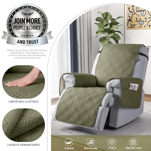 TAOCOCO 100% Waterproof Recliner Chair Cover Stay in Place, Recliner Covers for Small Recliner Chair with Pocket, Reclining Chair Cover Furniture Protector for Kids, Pets(20'', Green) - image 3