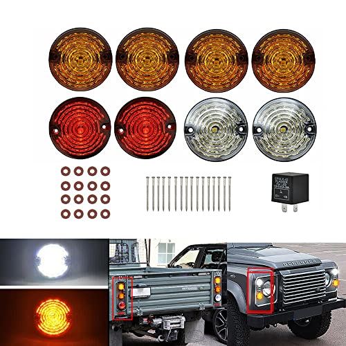 TOTMOX Defender Kits de mise à jour de lumière LED Taille standard Indicateur de lumière latérale avant Clignotant arrière Feu arrière pour 90 et 110 1983-1990...