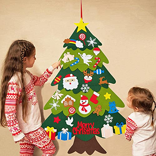 Qckarobe Felt Christmas Tree For Kids, 32Pcs Detachable Xmas Ornaments, Diy Christmas Tree Wall Hanging Decor, Christmas Crafts For Kids, Xmas Gifts, Christmas New Year Decorations #TOP3