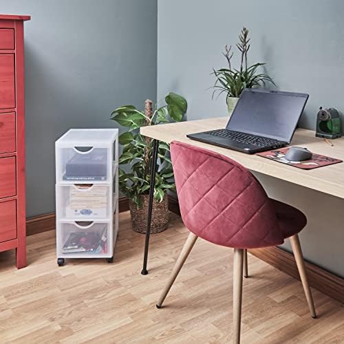 Iris Ohyama, Storage tower, Plastic organizer, 3 drawers, 15 L, Ergonomic handles, Solid and Multi-use, Living room, Bedroom, Office - DDDC-303 - Frosted white