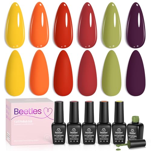 Image of Beetles Orange Gel Polish Set - 6 Colors Red Green Purple Yellow Gel Polish Kit, Soak Off UV LED Gel Nail Polish for Manicure Nail Art Gift Women