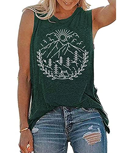Graphic Tank Tops For Women Camping Outdoor Hiking Mountain Tank Causal Summer Travel Athletic Workout Sleeveless Shirts Top-M (Green) #TOP1