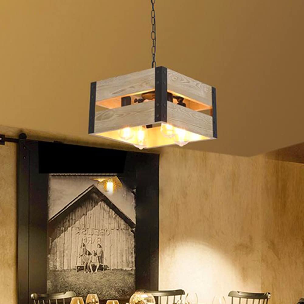 Lampa sufitowa w stylu retro, drewno, vintage, przemysłowa lampa wisząca, żyrandol, regulowana wysokość, stół jadalny, lampa E27 ing do salonu, sypialni, kawiarni, baru, restauracji (S