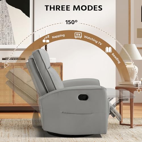 Image of HAOMARKETS Swivel Rocker Recliner Chair Set of 2, Manual Faux Leather Glider Rocking Recliners for Adults, 360 Swivel Nursery Reclining Sofa with Storage Pocket