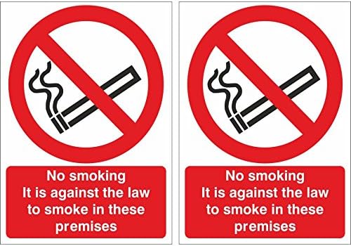 Pack of 2 No Smoking It Is Against The Law To Smoke In These Premises Signs 150mm x 200mm - Self Adhesive