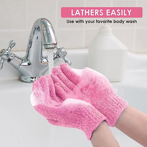 Sibba Guantes Exfoliantes para Ducha 2 Guantes de Baño Exfoliantes de Doble Cara Accesorios de Baño para Ducha Spa Masaje Exfoliantes Corporales Eliminar la Piel Muerta Limpieza Profunda (Rosa)