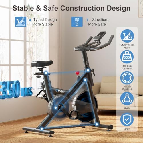 Image of Wenoker Magnetic Exercise Bike for Home - Adjustable Silent Spin Bike with 350lb Capacity, APP Connectivity, LCD Monitor & Device Holder - Indoor Cycling Bike for Cardio & Weight Loss
