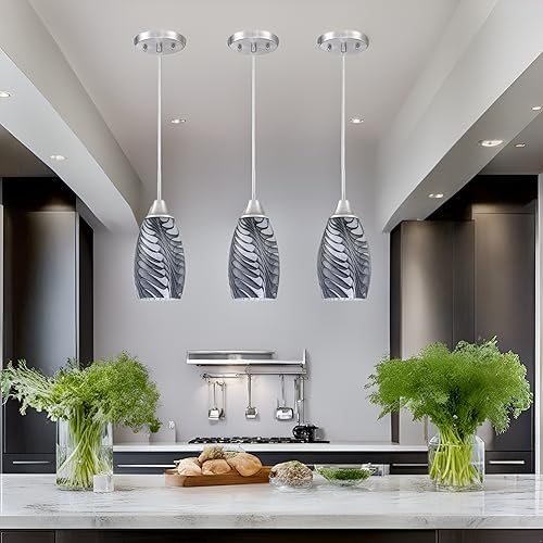 Image of Viinew Mini Glass Pendant Light,3-Pack Gray Marble Glass Hanging Light