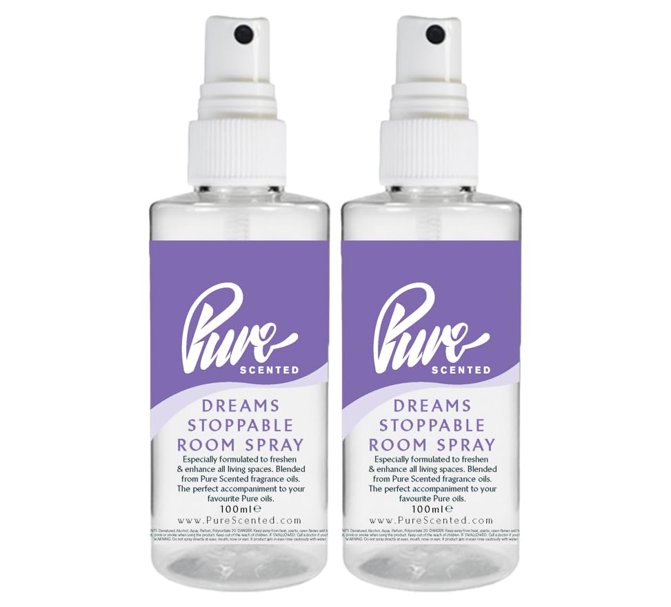 "Pure Scented 200ml Room & Fabric Sprays 2 x 100ml Suitable For Home, Car, Caravan, Work, Gym Bags, Odour Eliminators (2 x 100ml, Dreams Stoppables)"