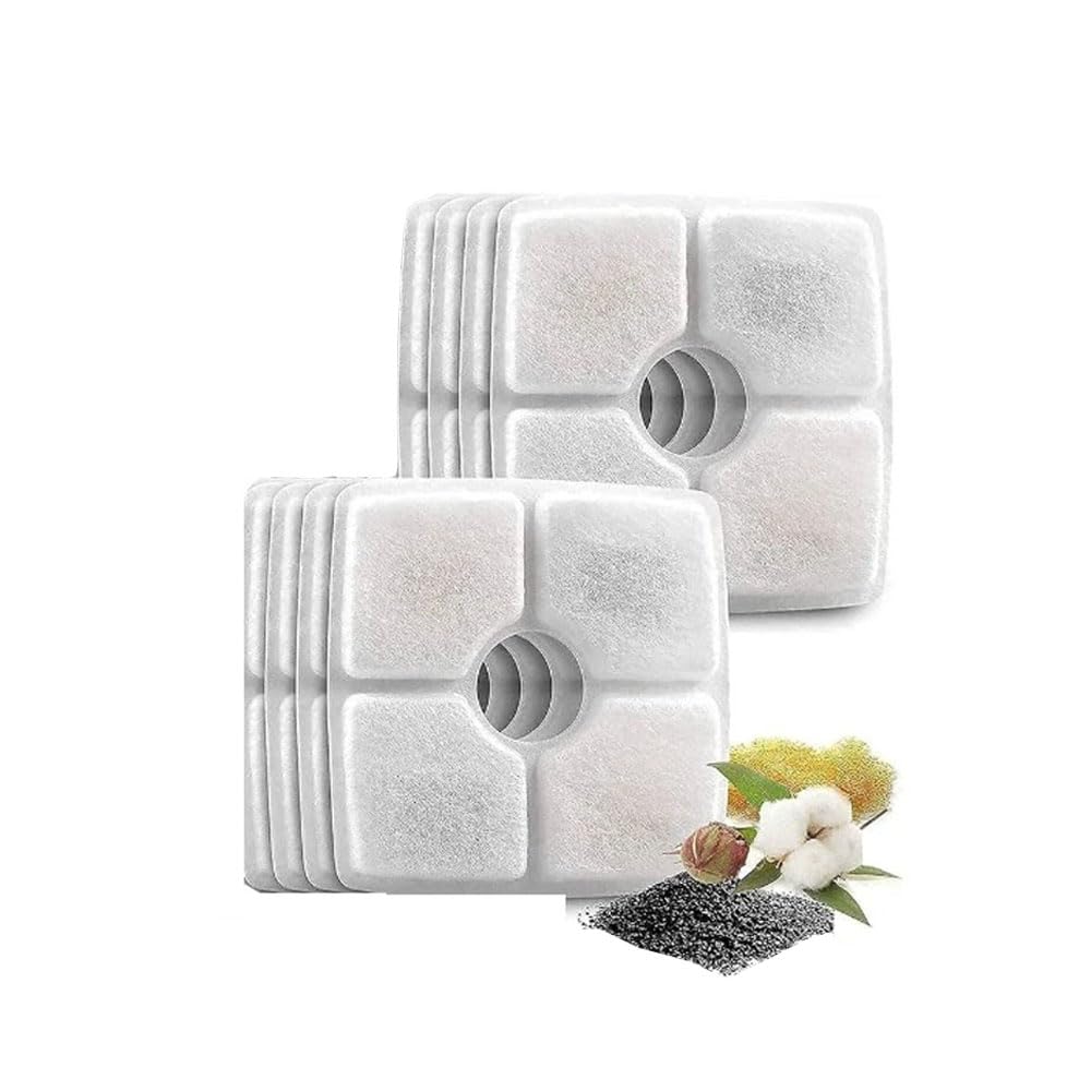 Cat Water Fountain Filters,8 Pack Pet Cat Fountain Replacement Filters - 3 Triple Filtration System/Activated Carbon for Square Stainless Steel Pet Cat Fountains