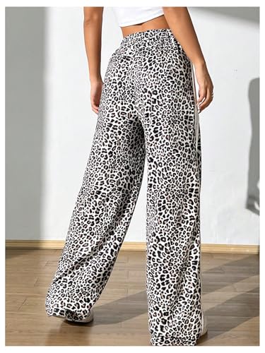 Milumia Women's Leopard Print Drawstring Waist Pants Wide Leg Loose Fit Long Trousers3