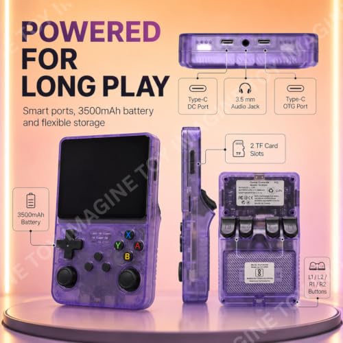 Image of Toy Imagine R36S Retro Emulator Handheld Video Game Console, Built-in 22,000+ Games, 3.5 Inch IPS HD Screen,Up to 6 Hours Play Time,Rechargeable Portable Gaming Device,Gift for Boys & Girls (Assorted)