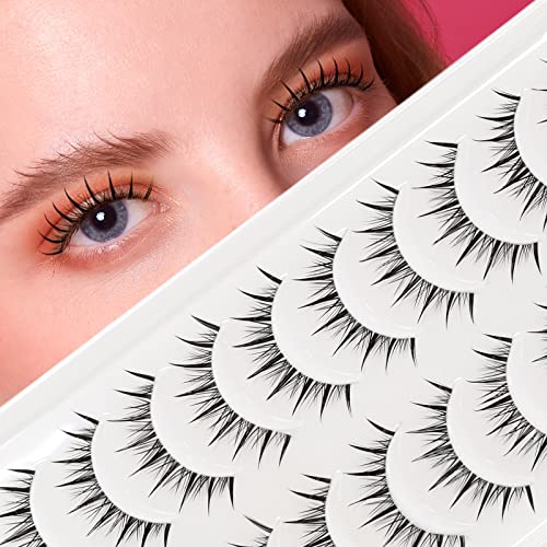 Manga Lashes 10 Pair Natural Eyelashes Anime Transparent Band Look Spiky Reusable False Eyelashe Wispy Volume Fake By EMEDA (Manga 02)