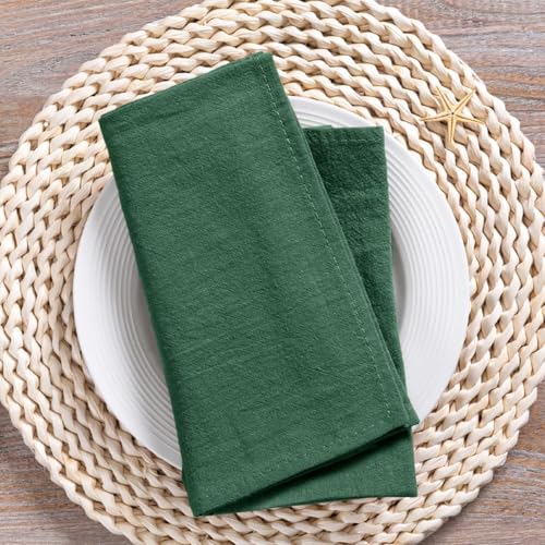 Image of MLMC 4 Pack Emerald Green Cloth Napkins Rustic Washable Cotton Linen Napkins Set of 4 17 inchx17 inch Reusable Dinner Napkins Cloth for Wedding Baby Shower Party Decor Use