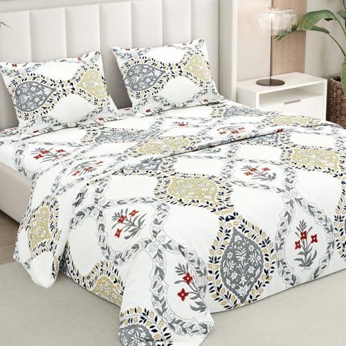 Image of Rivermoor 200 TC Ultrasoft Bedsheet for Double Bed | Queen Size Bed Sheet with 2 Pillow Covers | Floral Print White | 88 x 96 Inches | Breathable & Hypoallergenic